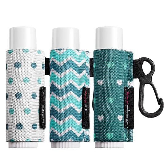 Lip Balm Holder Sleeves Keychain Chapstick Elastic Sleeves (white dots/wave strip/heard shape), 3 Count (Pack of 1)
