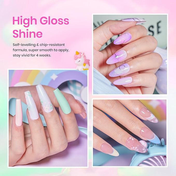 Beetles Purple Gel Nail Polish Set - 20 Colors Hot Pink Purple Shimmer Green Unicorn Bright Glitter Manicure Macaron Collection Pastel Gel Polish Kit with Base Matte Glossy Top Coat