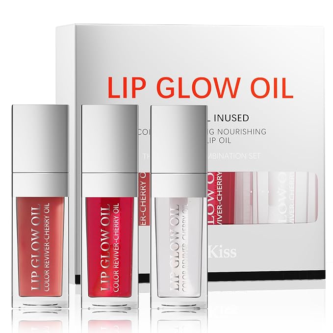 Lip Glow Oil Long Lasting Plumping Transparent Lip Balm Moisturizing Lip Oil Repairing Lip Lines and Prevents Dry Cracked for Lip Care and Dry Lips (Set-C)