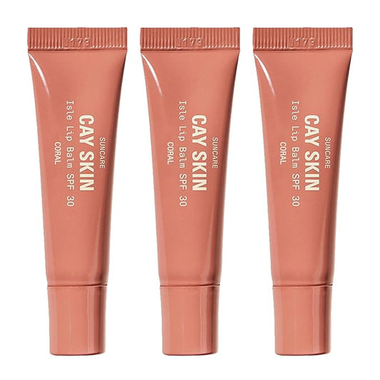 Cay Skin Isle Lip Balm SPF 30 – High Shine, Hydrating + Sheer Lip Gloss in Vanilla Brown Sugar Flavor – Formulated with Natural Ingredients for All Skin Tones – 3-Pack, Coral