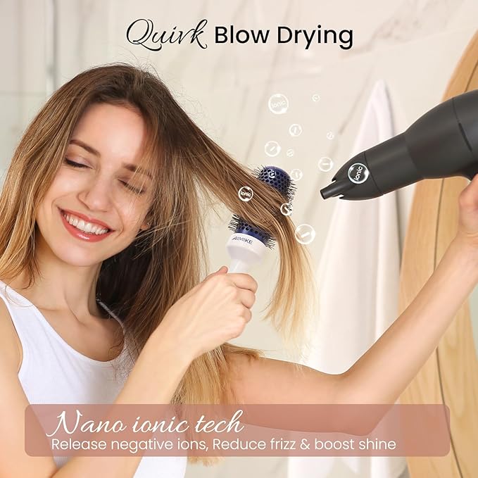 AIMIKE Nano Ionic Tech Ceramic Brush for Blow Drying, Styling and Volume Boost - Natural Wood One-Piece Design, 1.7 Inch/43mm