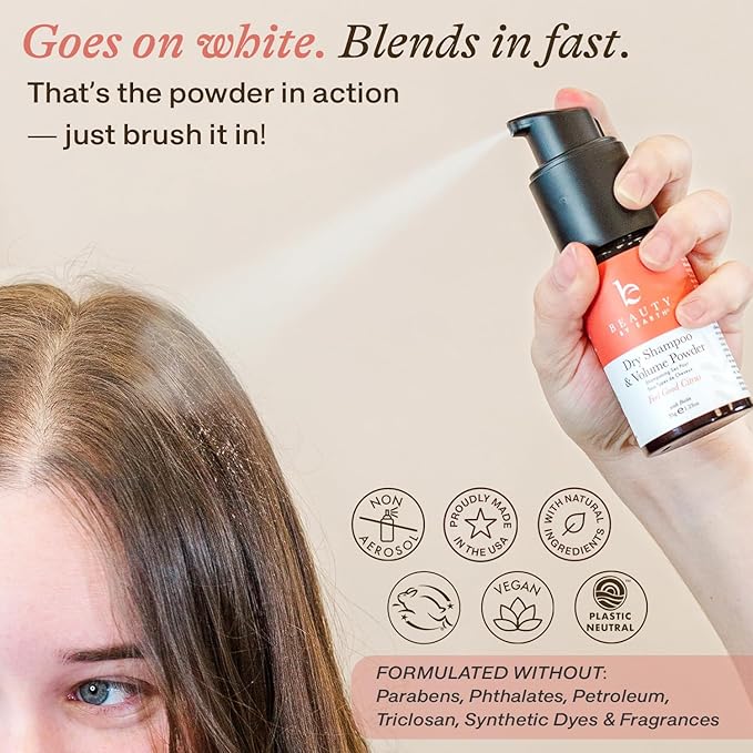Beauty by Earth Non-Aerosol Dry Shampoo Powder - Volumizing Non Toxic with Biotion, Oil-Absorbing Natural Ingredients, Made in USA