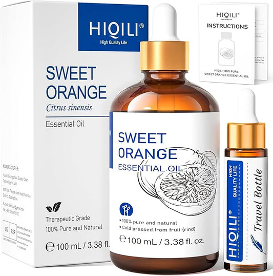 HIQILI 100ML Orange Essential Oil for Air Freshener, DIY Soap, Skin Care, Can be Added to Diffusers, Dryer Balls, Lotions for Use - 3.38 Fl Oz