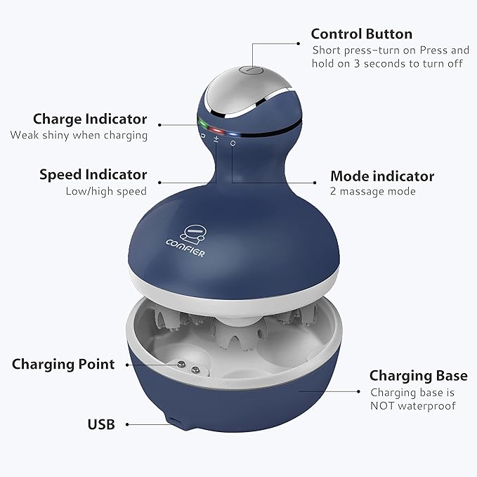 COMFIER Cordless Electric Scalp Massager with Mutlti-Modes Vibration, Handheld Cat Head Massager for Pets, Portable Dog Head Massage for Deep Clean and Stress Relax
