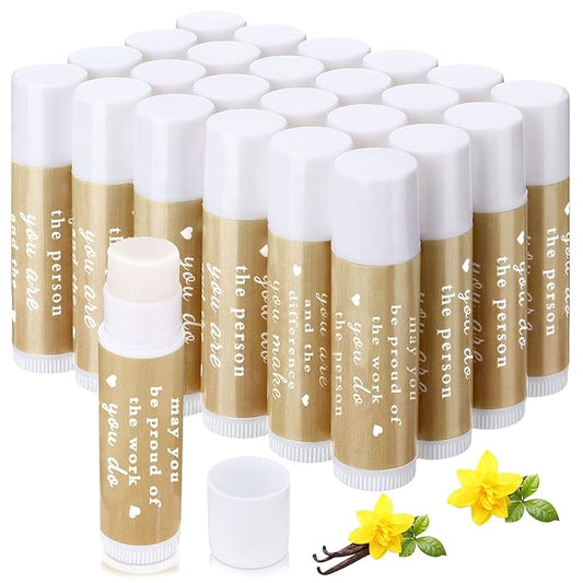 Demissle Thank You Gifts for Coworker Lip Balm Bulk Set Inspirational Appreciation Gifts Leaving Farewell Gifts Vanilla Ingredients Lips Care Products for Friends Teacher Worker Employee (24 Pcs)