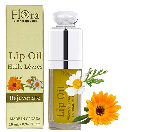 Flora Calendula & Chamomile Lip Oil | Organic, Plant-Based | Rejuvenate | 10 ml | Made in Canada