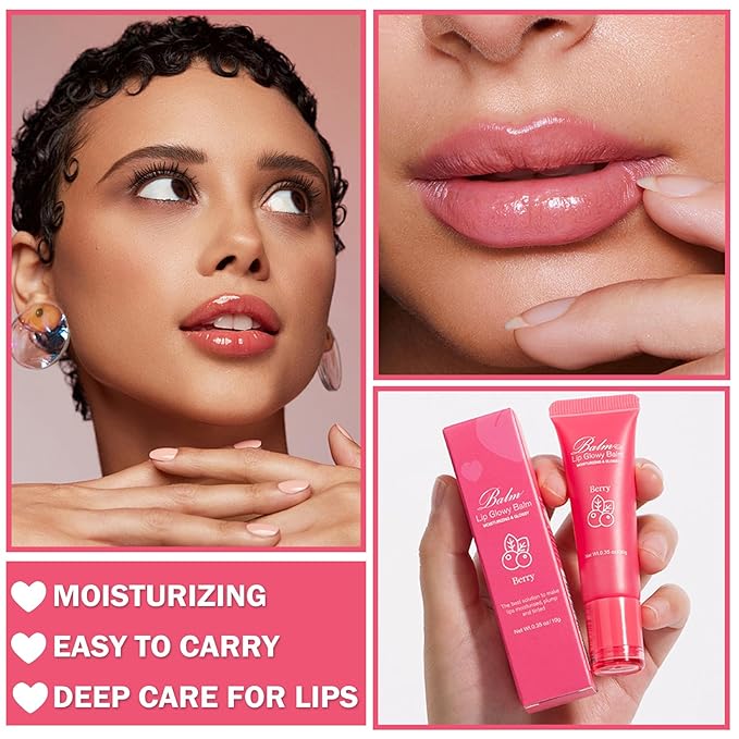 Lip Glowy Balm Moisturizing Lip Balm Plumping Lip Gloss Lip Sleeping Mask Lip Butter Balm Day Night Lip Care Glowy Lip Balm - Berry