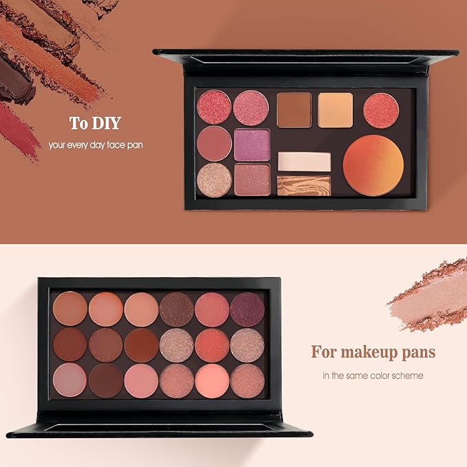 Lolalet 2 Pack Magnetic Makeup Palettes, Empty Magnetic Palette with Mirror for Eyeshadow Lip Color Blush Powder Highlighter Contour - Leather&Holographic