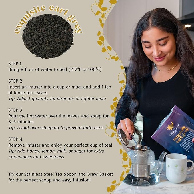 Earl Grey Tea, Organic Loose Leaf Black Tea – Classic Bergamot & Citrus Flavor – Boost Clarity & Wellness – Drink Hot or Iced – 4 oz Resealable Bag (Makes 50 Cups) – The Elegant Elephant