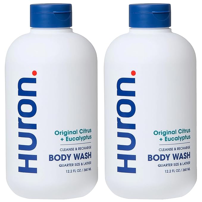 Huron Men's Moisturizing Body Wash - Crisp Citrus, Eucalyptus, Mint & Aromatic Greens Scent, 12.2 fl oz (2 Pack)