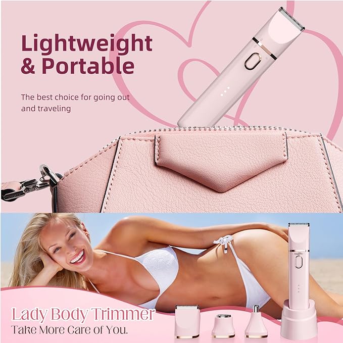 Bikini Trimmer for Women: 3 in 1 Gentle&Painless Electric Razor for Women,120min Cordless Runtime,USB Charge Dock,Ceramic Blade,IPX7 Waterproof Wet & Dry Use &Easy Cleaning Travel Grooming Kit (Pink)