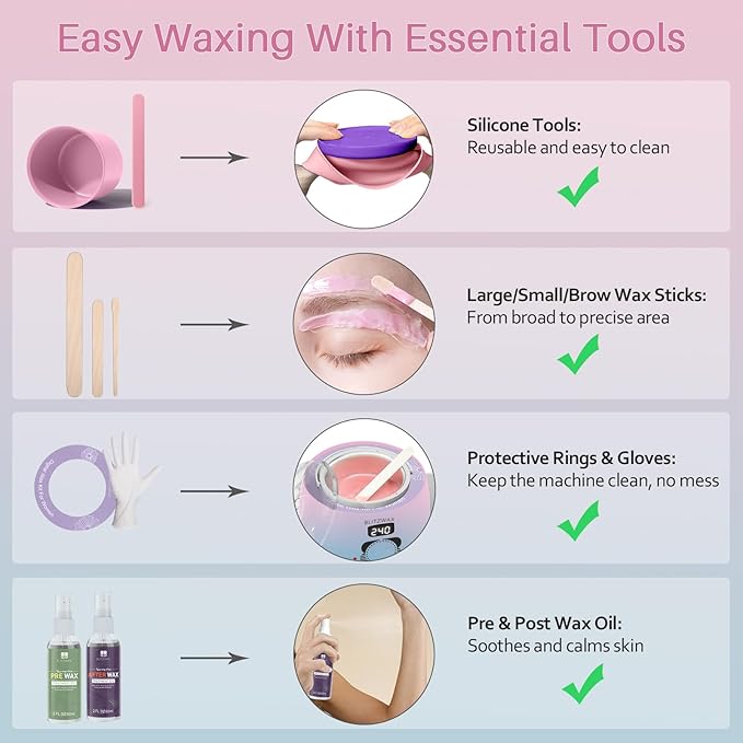 BLITZWAX Brazilian and Bikini Waxing Kit for Women, Hard Wax Warmer for Face, Legs and Body, At Home Hair Removal Kit, Beginner Friendly, Quick Heating, Pink and Blue Gradient Color