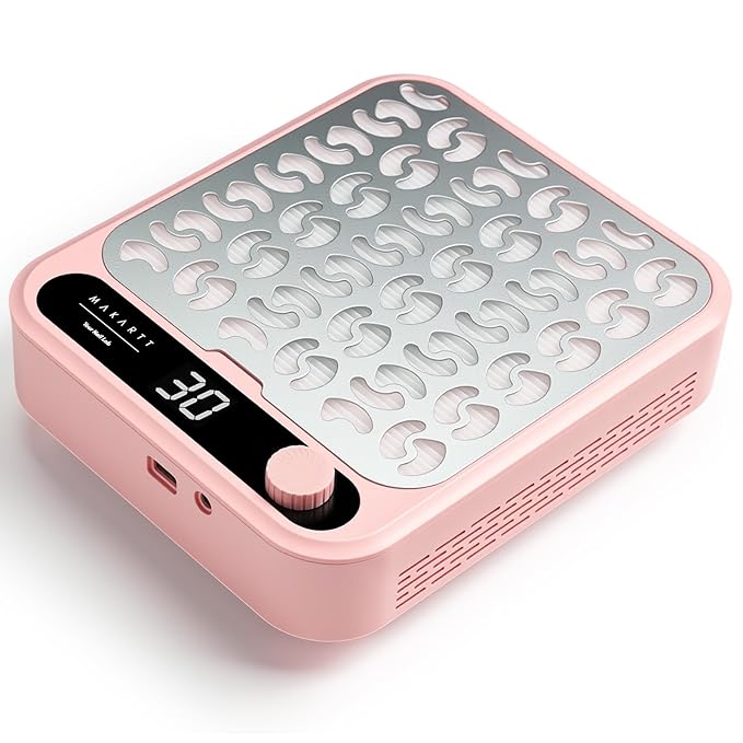 Makartt Nail Dust Collector - Professional Powerful Suction Larina Vacuum Fan Dust Cleaner with LED Display, Adjustable Speed, Reusable Filter for Acrylic Nails Polishing Manicure Salon Home Pink