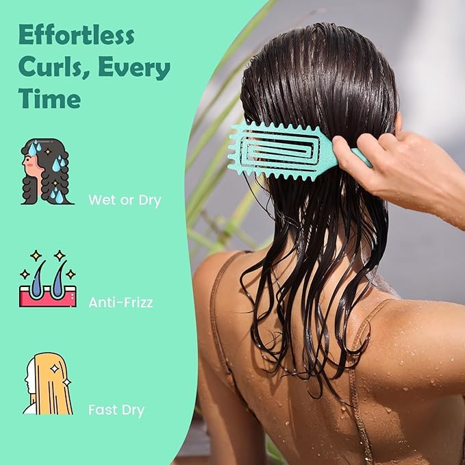 Curl Defining Brush, Curly Hair Brush Defining with Side Gear for Combing, Shaping, and Styling Curly Hair, Lightweight Candy Brush Suitable for All Wet or Dry Hair Types for Women and Men(Green+Pink)