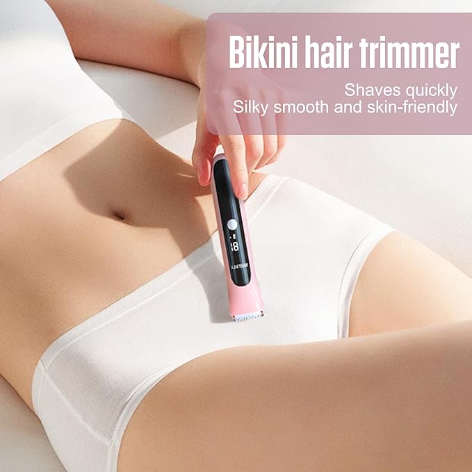 2 in 1 Bikini Trimmer for Women Dual Head Electric Shaver with LED Display,IPX7 Waterproof Wet & Dry, Painless Shaver for Underarm Leg Arm Body Face Private Area Pink