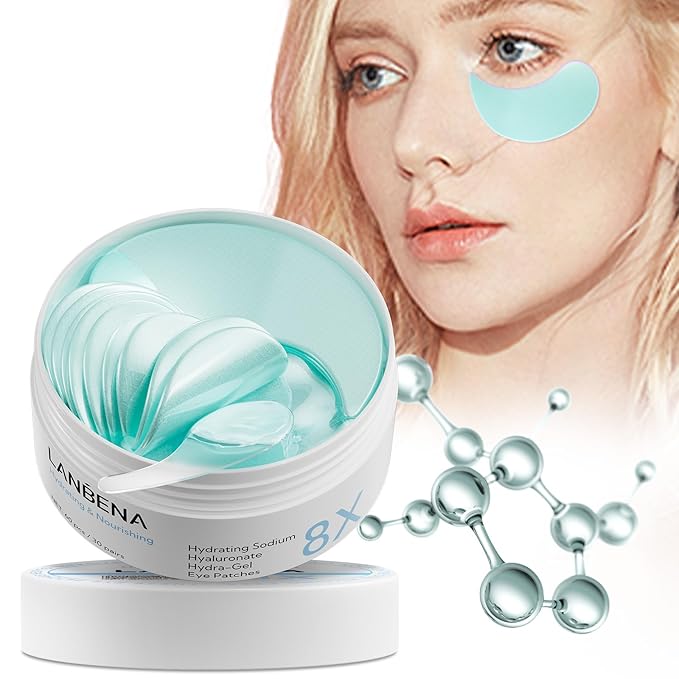 8X Hyaluronic Acid Under Eye Patches(30 Pairs) -Cooling Eye Masks for Deep Moisturizing, with Ectoin Niacinamide Hydra-Gel Collagen, Puffy Eyes Treatment, Fine Lines & Wrinkles Reduce