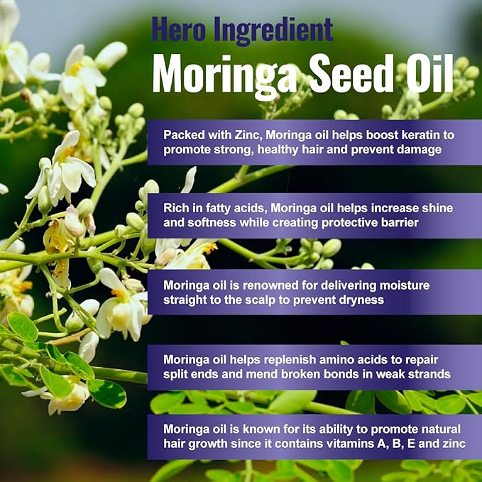 100 Natural Botanical Hair Growth Serum for Nourishing Hair Scalp and Protecting Hair loss, Moringa Camellia Rosemary Castor Tea Tree Peppermint Jojoba Blended , Made In USA (2oz)