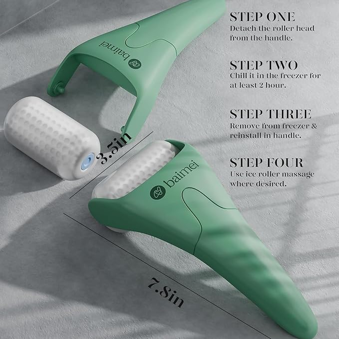 BAIMEI IcyMe Cryotherapy Ice Roller and Gua Sha Facial Tools Reduces Puffiness Migraine Pain Relief, Skin Care Tools for Face Massager Self Care Gift for Men Women - Green