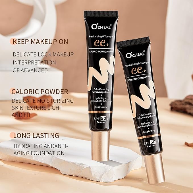 CC Color Correcting Full Coverage Cream SPF 50, CC Cream Foundation, Cover Blemish, Correcting Uneven Skin Tone, Oil Control, Lightweight Waterproof Long Lasting Hydrating CC Cream (Ivory)
