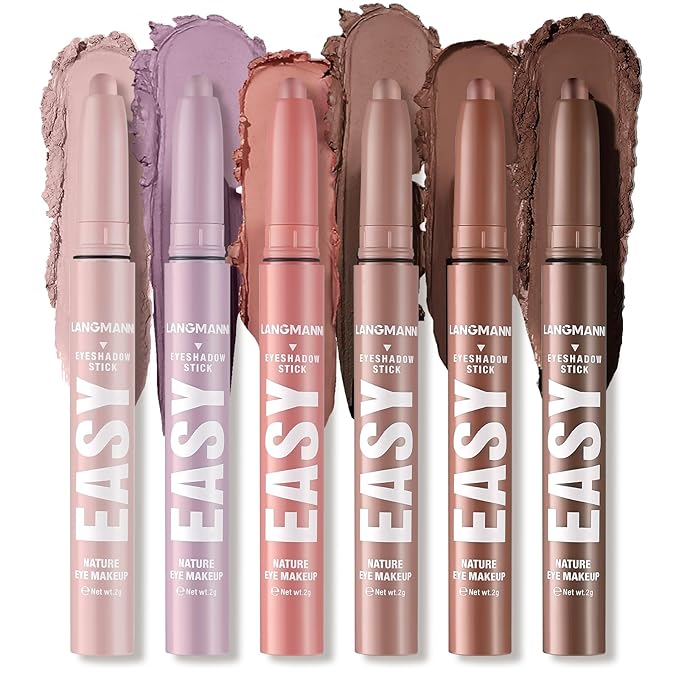 LANGMANNI Eyeshadow Stick, 6 PCS Waterproof Multi-Color Eyeshadow Pen Set, Creamy Long-Lasting Eye Makeup Kit, Natural & Shimmer Shades Contour Stick, Perfect Gifts For Women (#A)