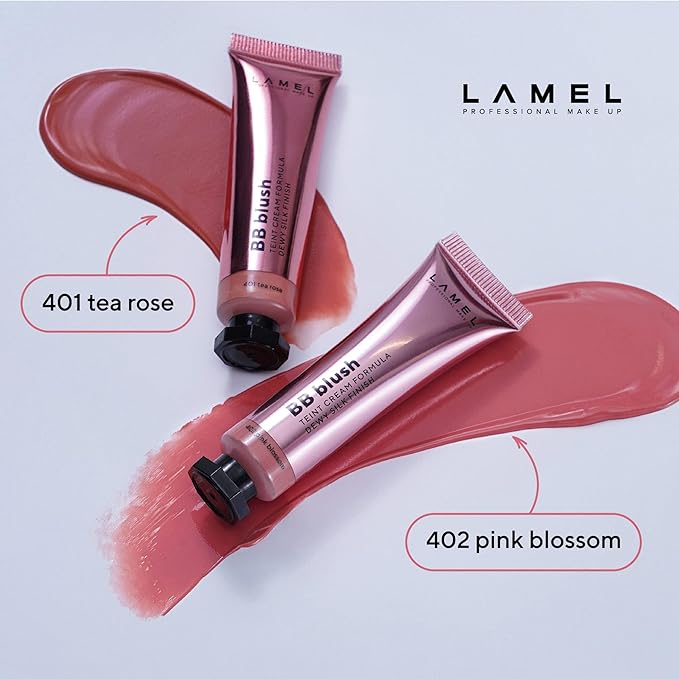 Lamel BB Blush Cheek Makeup - Lightweight and Long Lasting Liquid Blush - Blendable Cream Blush for Cheeks, Natural Finish Cream Contour - Pink Liquid Blush, 402 (Pink Blossom) -10ml/0,33fl.oz