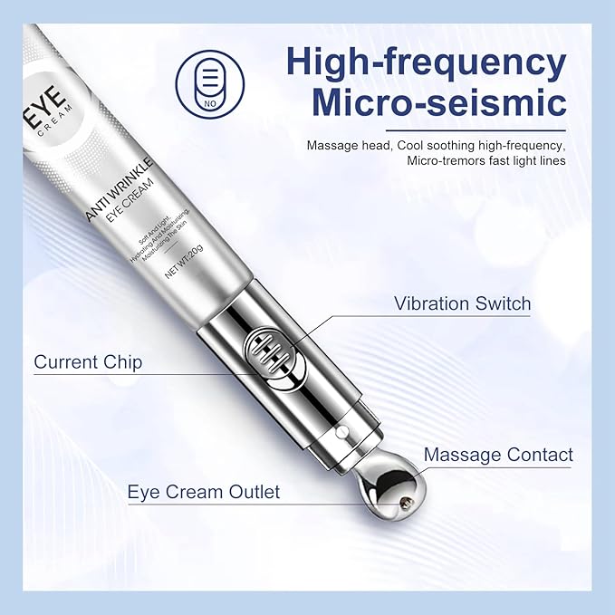 20g Eye Cream with Electric Massage, Moisturizing Anti-Wrinkles Eye Cream, Anti Aging Eye Cream for Dark Circles and Puffiness, Results in 3-4 Weeks to Reduce Fine Lines