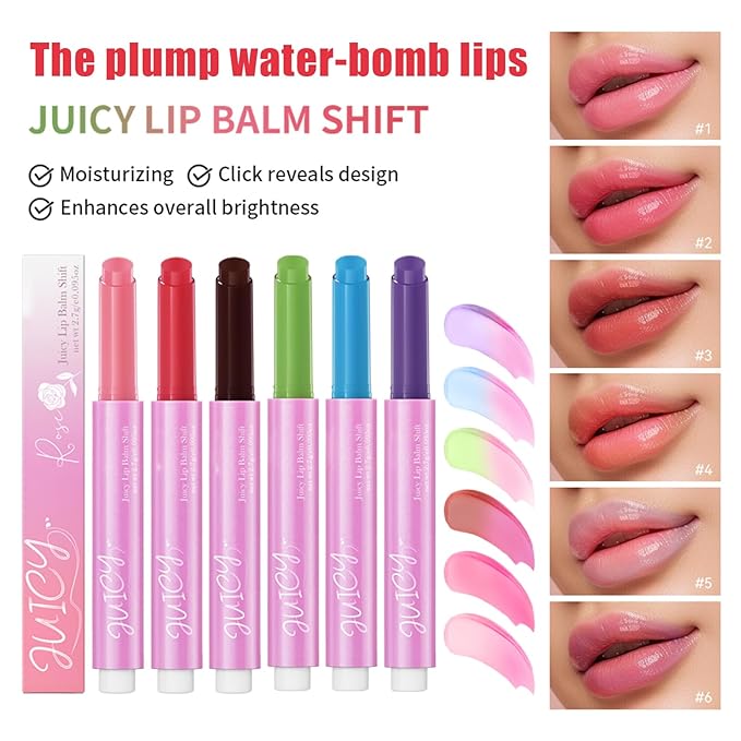 Juicy Lip Plump Shift, Click Melting Lip Balm Lasting Tint Hydrating & Nourishing Lip Care Moisturizer Glossy Color Changing Lip Gloss Non Sticky Lipstick Vegan Tinted Lip Balm (#5 Blueberry)