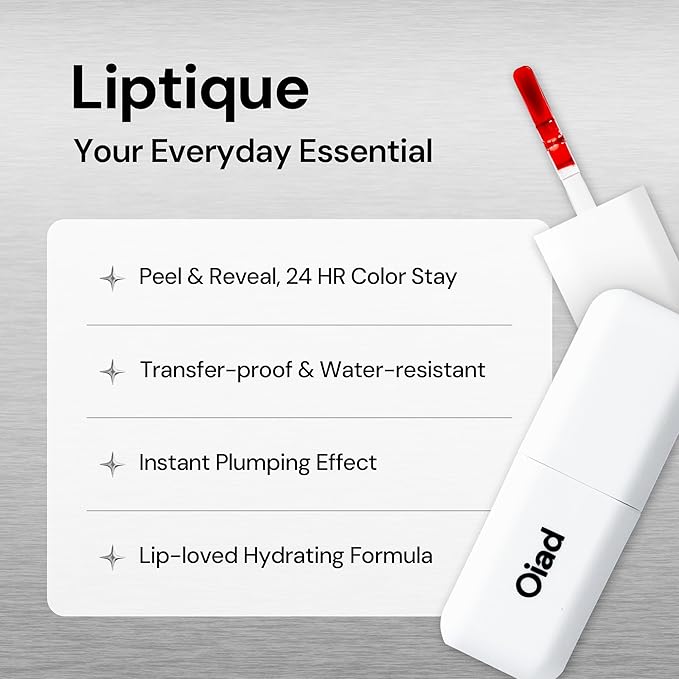 Liptique Korean Lip Stain Peel Off - 24 Hour Long Lasting Lip Tattoo, Waterproof & Transfer Proof, Nourishing & Hydrating Lip Tint for Women, Instant Plumping Lip Tints Peel Off (002 ODDPIN)
