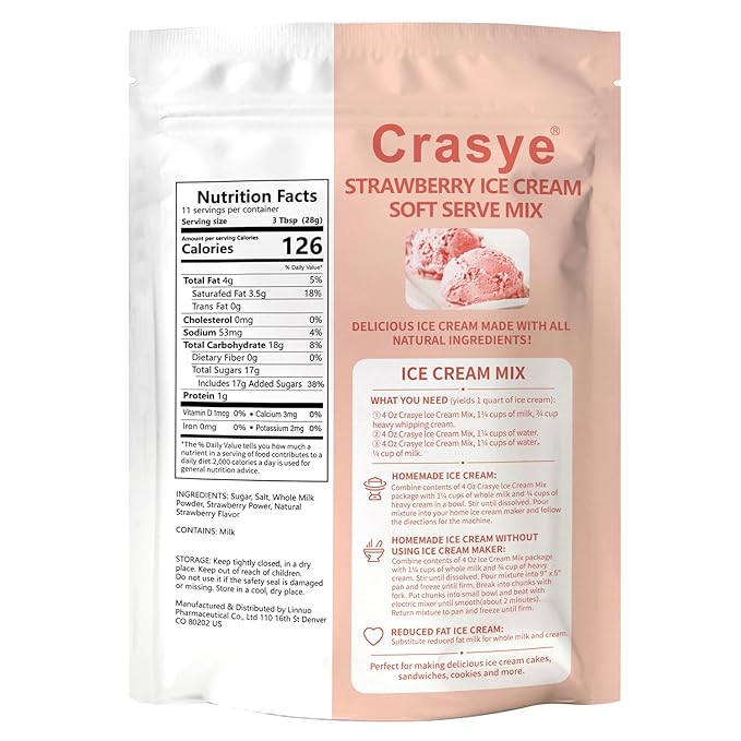 Ice Cream Mix Strawberry Soft Serve Mix Soft Serve Mixes Base Powder Homemade for Ice Cream Maker Machine - 10 Ounce