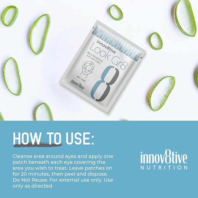 Look Gr8 Eye Patch - Rejuven8ting Eye Patches (Single) for Youthful Radiance! Under Eye Patches for Dark Circles, Puffy Eyes, and Wrinkles. With Collagen, Aloe Vera, and Vitamins D3 & E