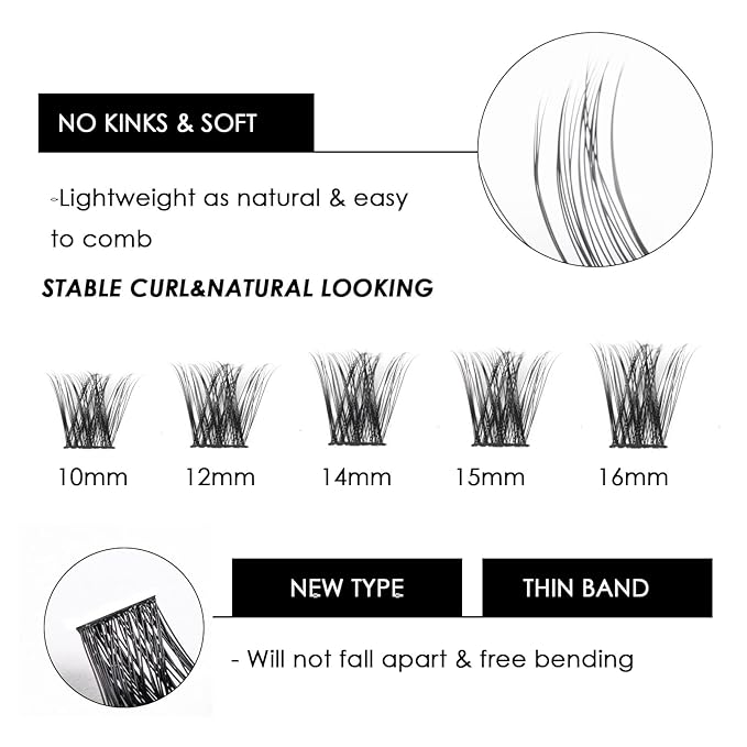 Lash Clusters 144 Pcs Individual Lashes Clusters Eyelash Extensions False Eyelashes DIY Lash Extension Reusable False Eyelashes Natural Look Mix 10-16mm C D Curl-DM01