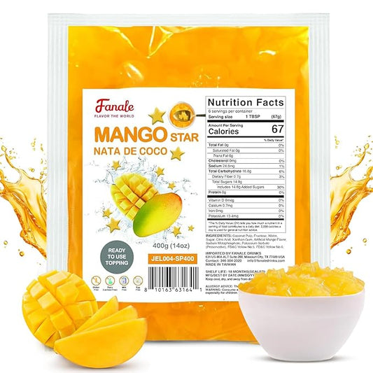 Fanale Coconut Jelly Topping nata de coco for Bubble Tea | Mango Star Jelly Topping for Boba Tea, Smoothies, Slushes, Desserts 400g(Pack Of 1)