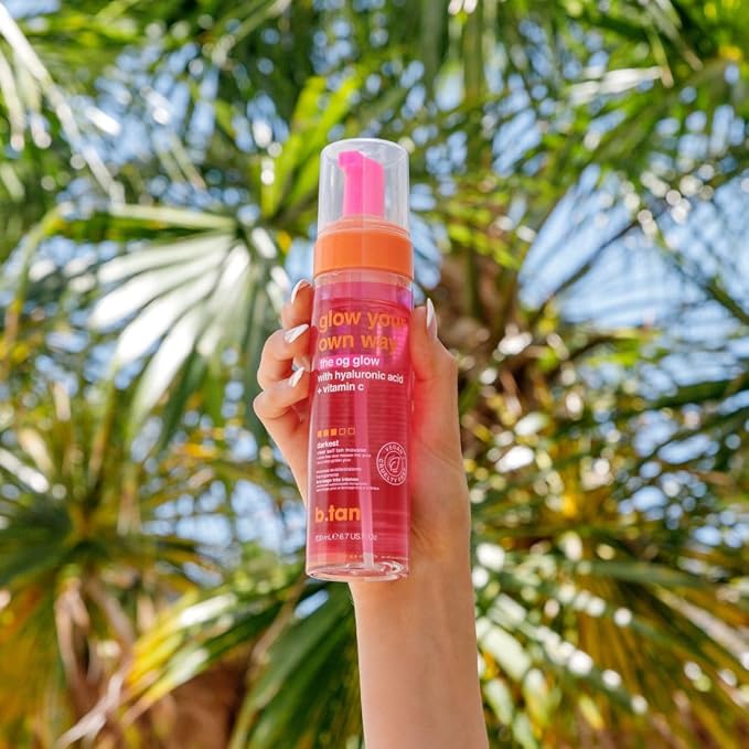 b.tan Clear Self Tanner Foam | Glow Your Own Way - Rinse Free, Best 1 Hour Express Sunless Tanning Water Mousse, Dark, No Transfer, Moisturizing, Face & Body, No Fake Tan Smell, 6.7 Fl oz