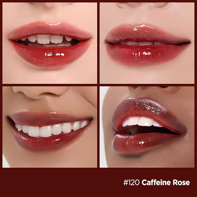 Laka Fruity Glam Tint, 4.5g/0.15 oz., Glowing Lip Stain with Wide Color Spectrum, Hydrating & Lightweight Texture, Long-Lasting Bold Stain, Non-Sticky, Vegan, K-Beauty (#120 Caffeine Rose)