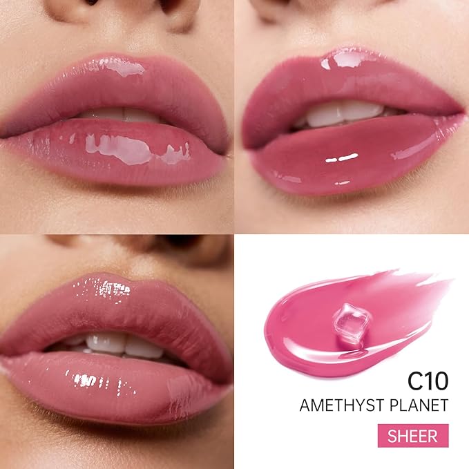 CATKIN Lip Plumper Gloss, Tinted Lip Serum with Hyaluronic Acid & Jojoba Oil, Non-sticky Volumizing Hydrating Formula for a High Shine Maximum 3D Look, Plump & Soft Lips 0.12 Fl Oz-C10 Amethyst Planet