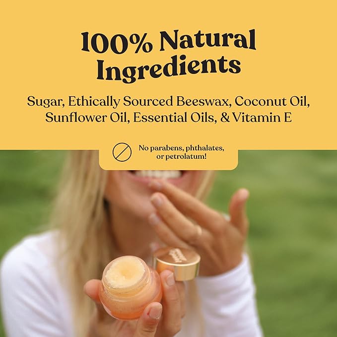 Poppy & Pout Natural Lip Scrub, Moisturizing Sugar Scrub for Dry Lips, Lip Scrubber Exfoliator with Essential Oils Smooths and Hydrates Lips, In Recyclable Glass Jars, Cruelty Free - Orange Blossom