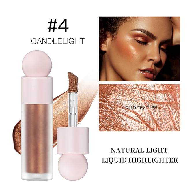 Liquid Highlighter Natural Glow For Face & Body, Waterproof Moisturizing Light Liquid Luminizer For Long Lasting Shimmer, Contour Highlighter Stick Easy to Apply with Cushion Applicator (#4 Candlelight)
