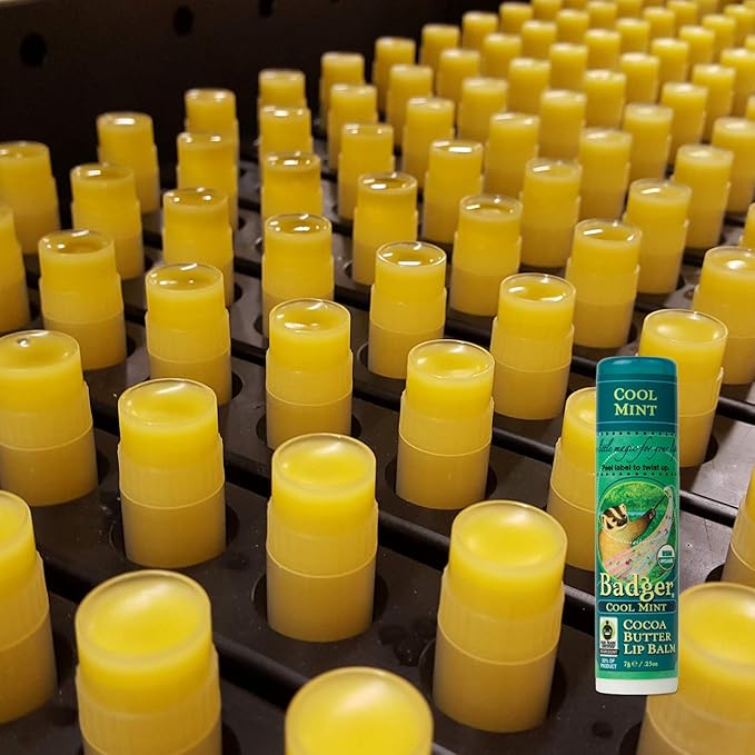 Badger - Cocoa Butter Lip Balm, Cool Mint, Certified Organic Lip Balm, Fair Trade, Natural Lip Balm, Lip Butter, Lip Balm Cocoa Butter, Cocoa Care Lip Balm, 0.25 oz