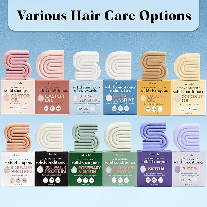 Kitsch 2-in-1 Ultra Sensitive Shampoo Bar & Body Wash + Conditioner Bar & Shaving Soap – Fragrance-Free Bar Soap for Sensitive Skin & Scalp - For Healthy, Radiant Hair and Skin - Made in USA – 2pcs