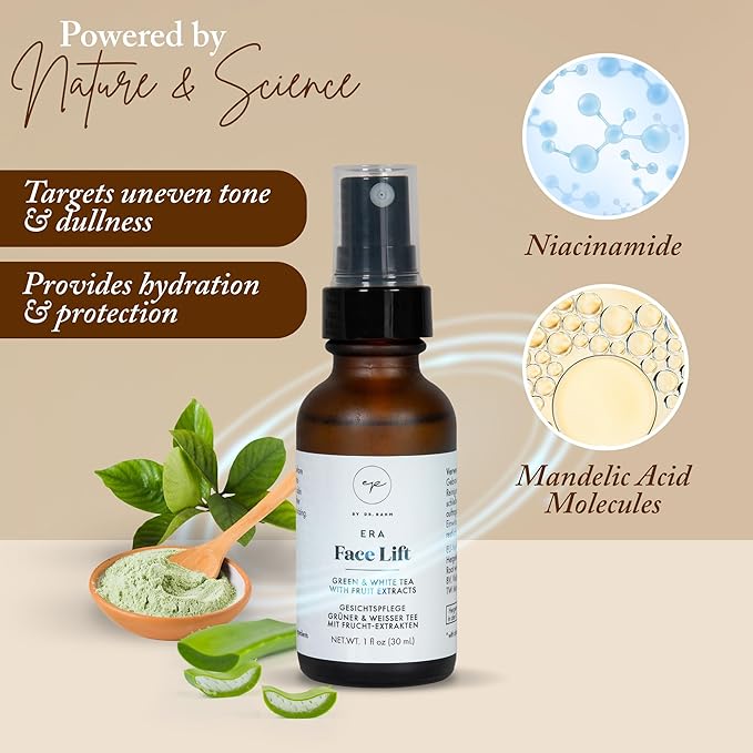 4 Oz Face Lift Mist - Hydrating Face Moisturizer with Green Tea & Niacinamide - Natural Skin Care Spray with Antioxidants, Amino Acids & Aloe for Brighter, Softer Complexion