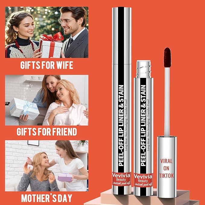 2pcs Lip Stain Peel Off - Lip Liner Stain Long Lasting Waterproof,2-in-1 Lip Liner with Tweezer Nude Matte,Non-Stick Cup,Highly Pigmented，Natural Finish,Stay On All Day,Perfect for Gift (Mauve+Rose)