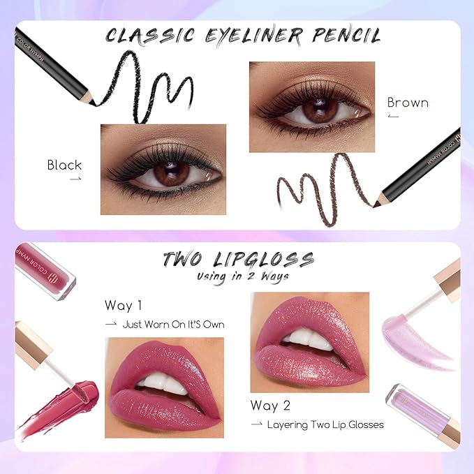 Color Nymph Beginners Makeup Kit With Train Case For Teenagers Girls, Full Starter Cosmetics Set Included 32 Colors Eyeshadow, Glitter Cream, Blush, Highlighter, Lip Gloss and Brush (Black)