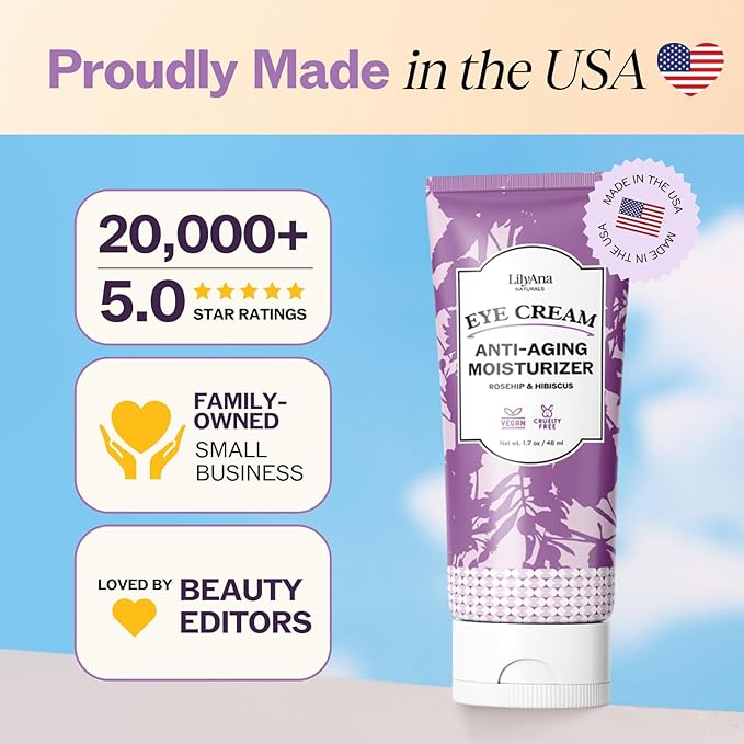 LilyAna Naturals Eye Cream for Dark Circles and Puffiness, Anti Aging Under Eye Cream for Wrinkles and Bags helps Improve Dryness; for Sensitive Skin (Bottle, 1.0 Ounce (Pack of 1))