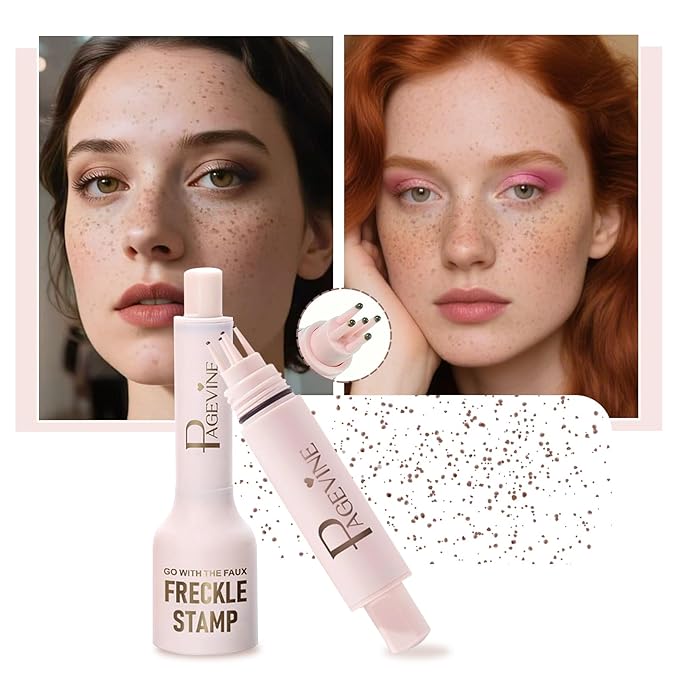 Freckle Stamp - Freckle Pen Waterproof, Long Lasting Fake Freckles, Quick Dry 5-Point Faux Freckles Stamp Cushion Stain Marker in One Press Natural and Lifelike Sunkissed Pencil Tool Makeup (#3-Dark)