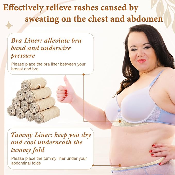 Cotton Tummy Liners and Bra Liners Set for Sweat Rash Skin Folds Plus Size Women Sweating Supplies