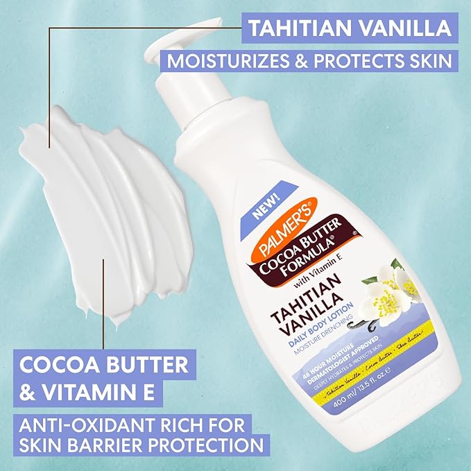 Palmer's Cocoa Butter Formula Tahitian Vanilla Body Lotion, 13.5 Oz, Daily Moisturizing Lotion for Dry Skin with Shea Butter & Vitamin E, Hydrates & Protects, Helps Provide 48-Hour Deep Moisture