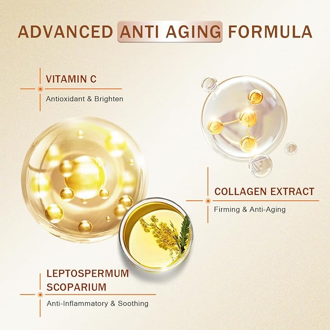 Vitamin C Serum for Face with Hyaluronic Acid, Boost Skin Collagen, Brightening, Antioxidant, Anti-Aging, Hydrate & Plump, Improve Appearance of Dark Spots, Tone, Fine Lines Facial Serum 30ml/1 fl oz