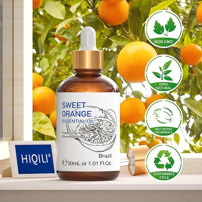 HIQILI 30ML Sweet Orange Essential Oil - Pure and Natural for Diffuser, Skin - 1 Fl Oz
