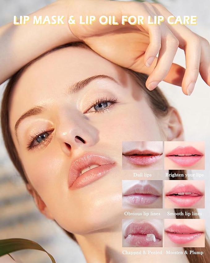 2Pcs Bee Lip Balm Honey Pot Lip Mask & Lip Glowy Oil Lip Care Set, Propolis Moisturize & Nourish Lip Gloss Repair Treatment, Reduce Lip Line & Protect & Plump Dry Cracked Lip Scrub Exfoliator -Set A