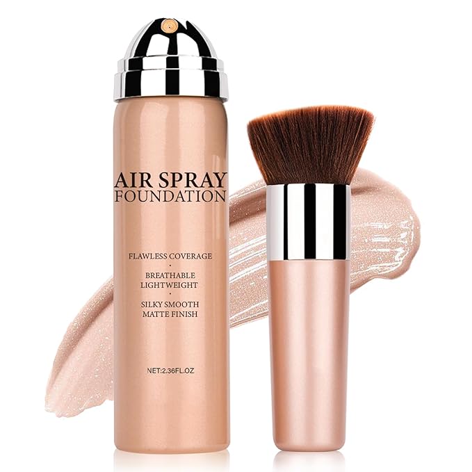 Airbrush Foundation Makeup Spray Silky Lightweight Full Coverage Foundation Face Air Cushion Foundation Set with Soft Makeup Brush - Natural Color